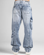 Denim Pant Cargo Cortes Azul