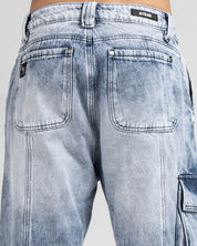 Denim Pant Cargo Cortes Azul