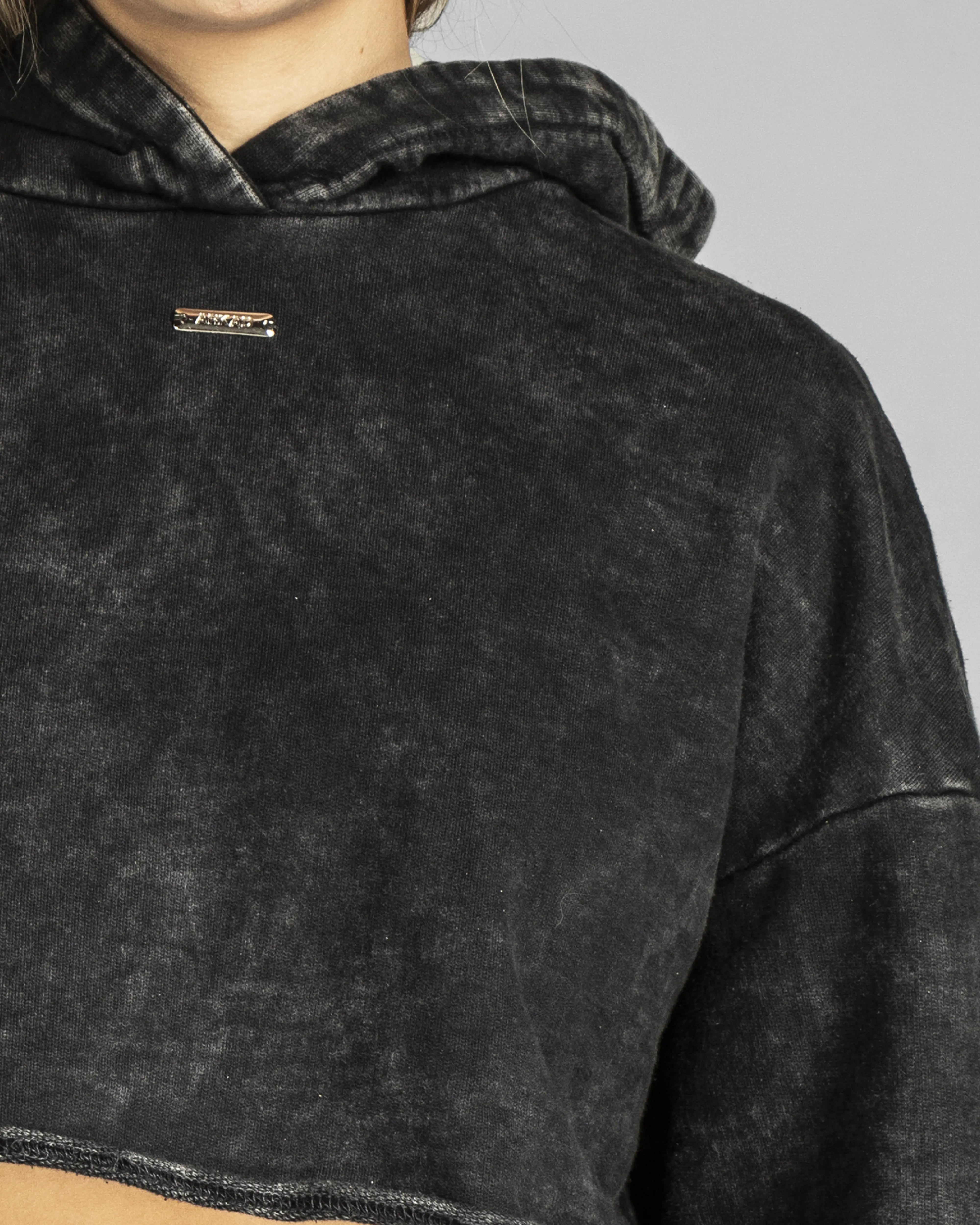 Crop Hoodie Algodon Washed Negro Desert On Fire