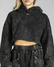 Crop Hoodie Algodon Washed Negro Desert On Fire