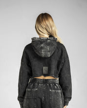 Crop Hoodie Algodon Washed Negro Desert On Fire