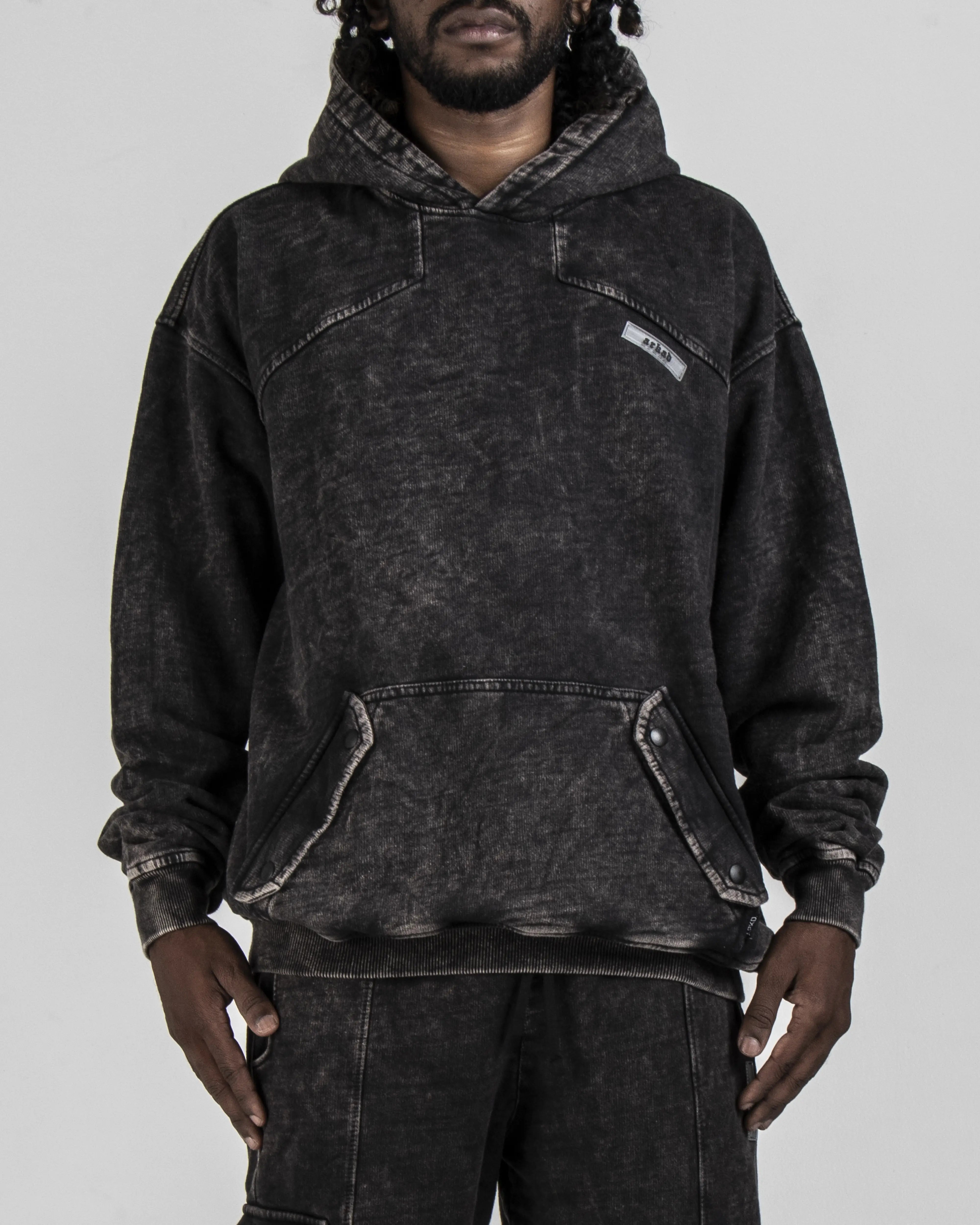 Hoodie Acid Wash Negro