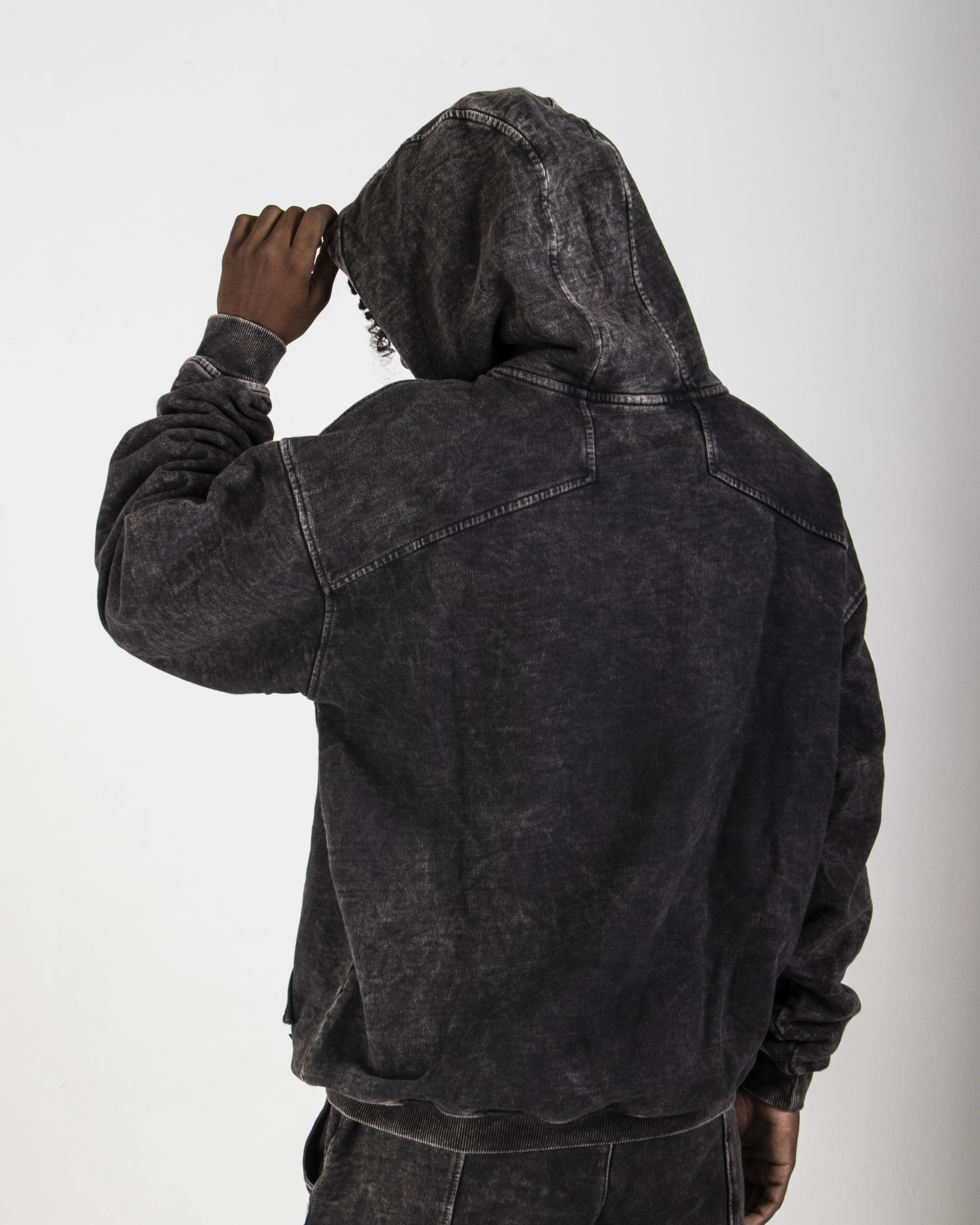 Hoodie Acid Wash Negro