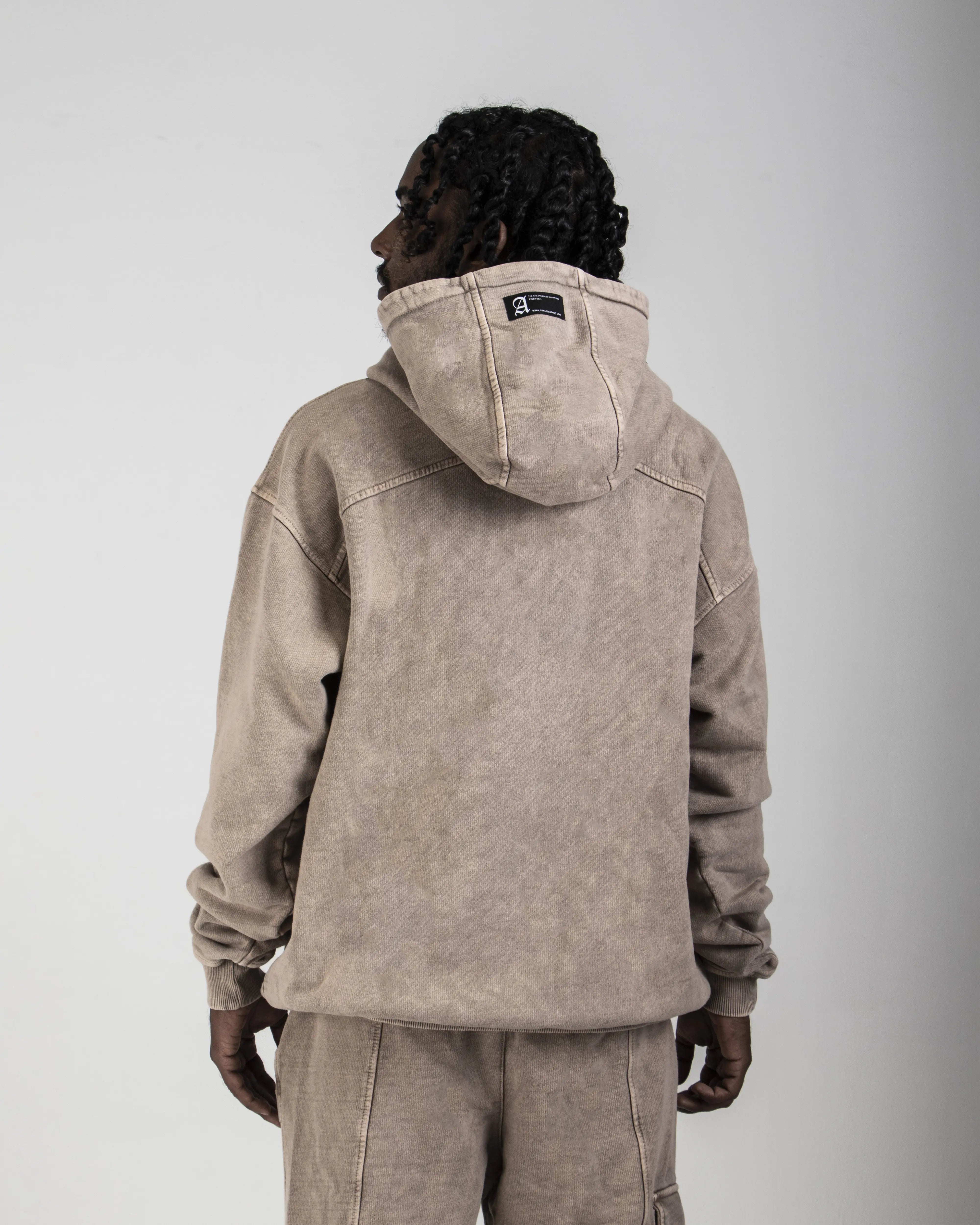 Hoodie Acid Wash Taupe