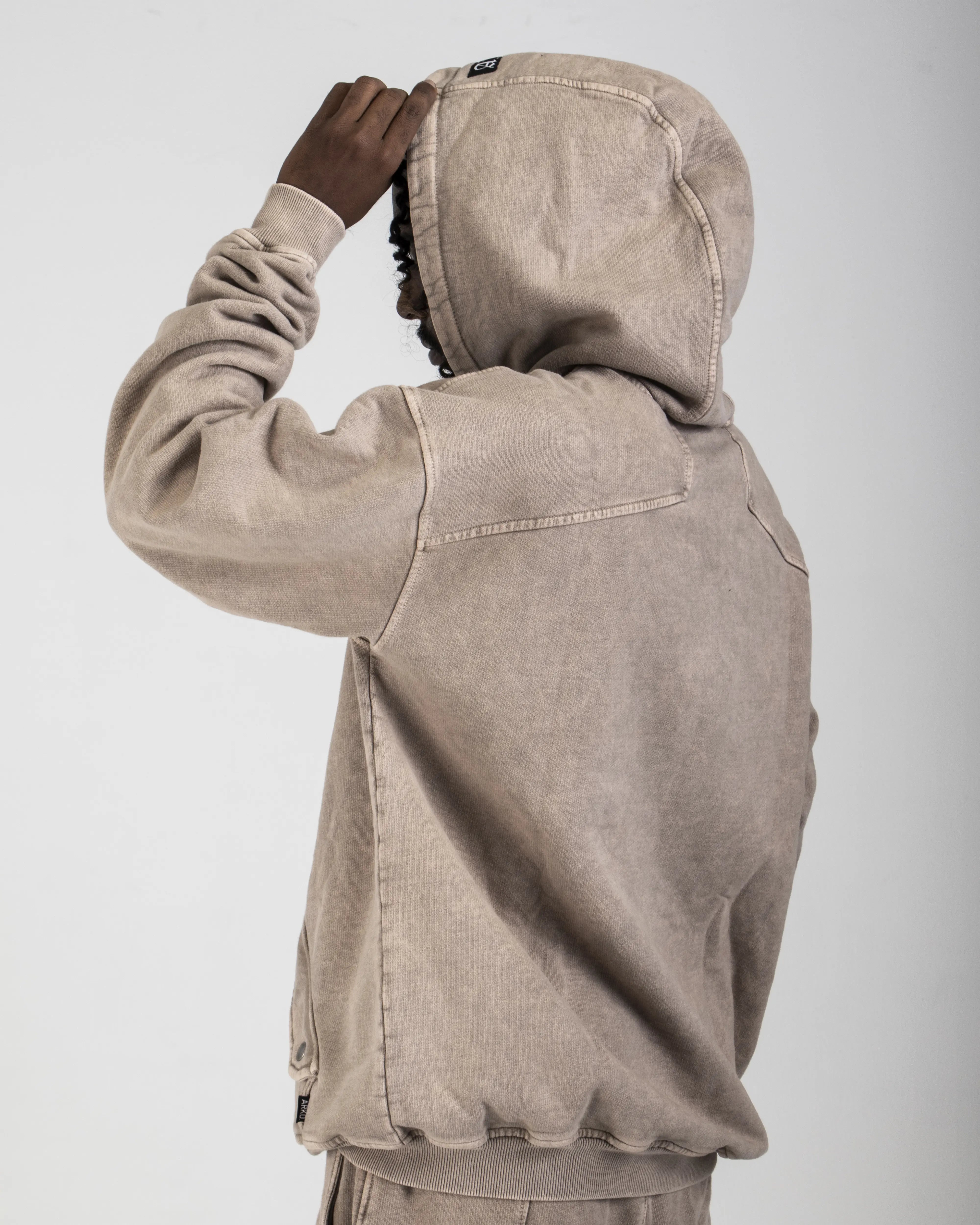 Hoodie Acid Wash Taupe