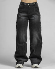 Cargo Denim Botones Negro