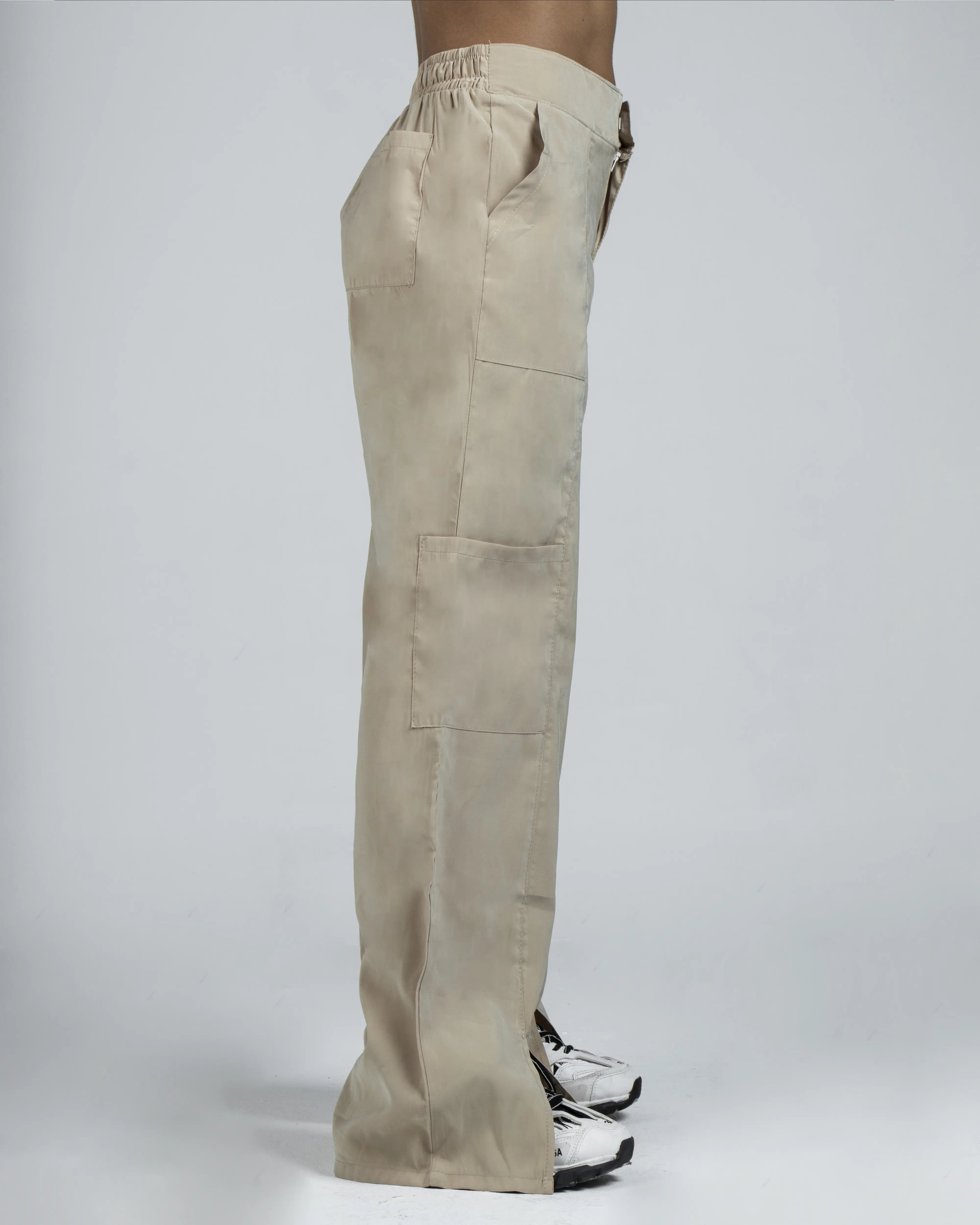 Schık-pantalones de LICRA de gran tamaño para mujer, tela caqui
